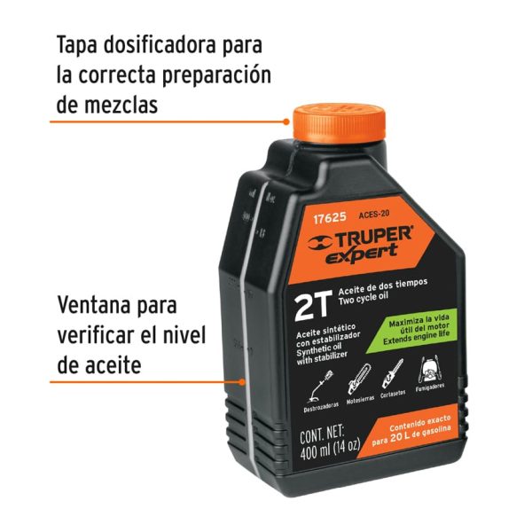 ACEITE SINTETICO PARA MOTOR DE 2 TIEMPOS 400 ML TRUPER - Imagen 2