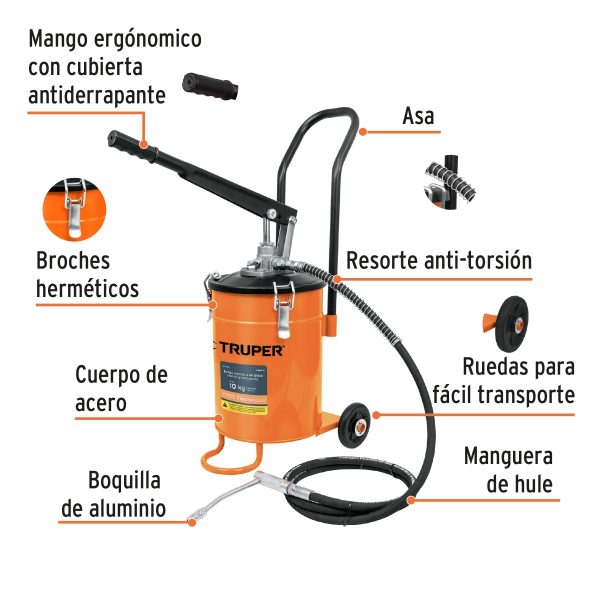BOMBA INYECTORA DE GRASA 10 KG TRUPER - Imagen 2