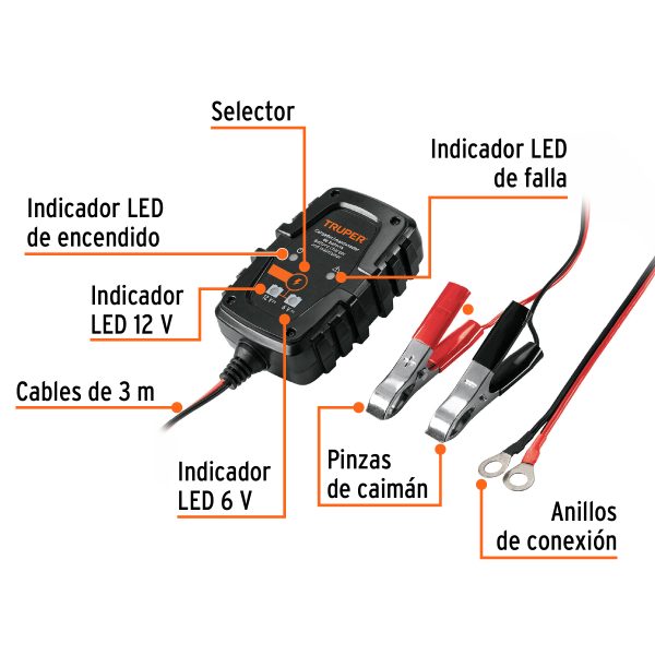 CARGADOR 1 A PARA BATERIAS DE 6 Y 12 V TRUPER - Imagen 2