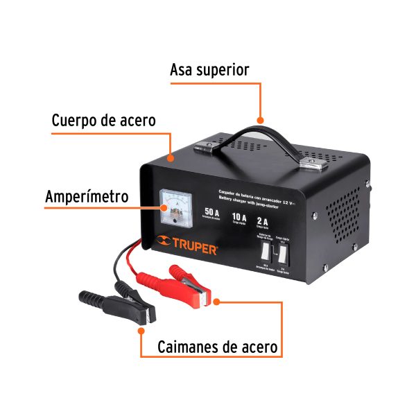 CARGADOR CON ARRANCADOR DE 50 A PARA BATERIAS DE 12 V TRUPER - Imagen 2