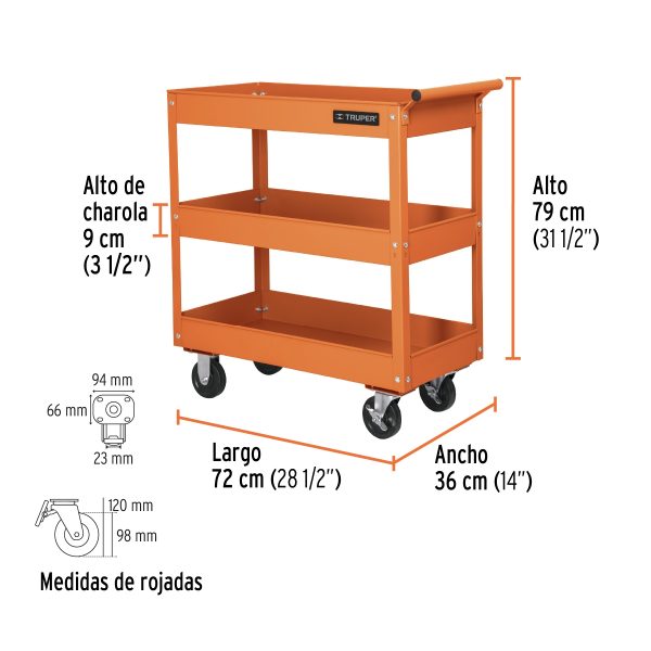 CARRO DE SERVICIO 3 BANDEJAS TRUPER - Imagen 3