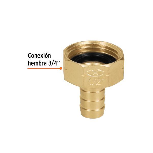 CONECTOR 1/2" HEMBRA DE LATON SOLIDO PARA MANGUERA TRUPER - Imagen 2
