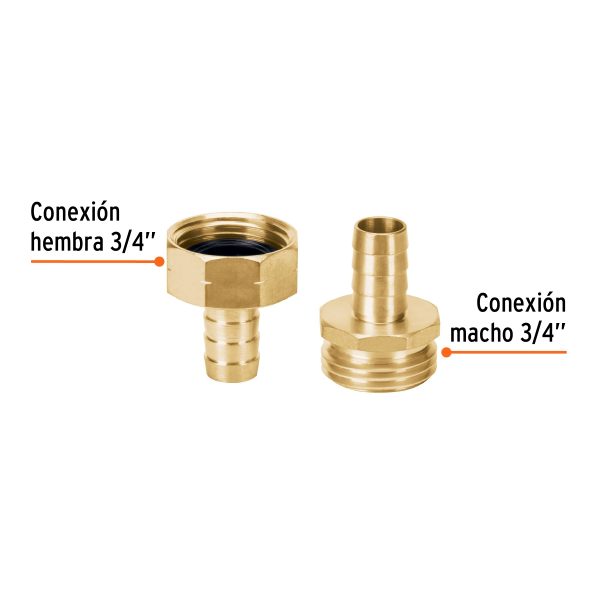 CONECTORES 1/2" MACHO Y HEMBRA DE LATON SOLIDO PARA MANGUERA TRUPER - Imagen 2
