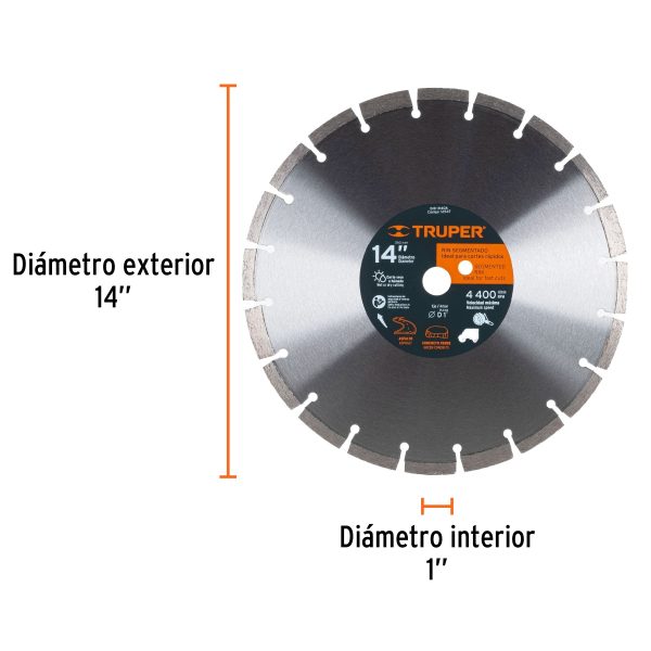 DISCO DIAMANTADO DE 14" X 2.8 MM CORTE ASFALTO Y CONCRETO TRUPER - Imagen 2