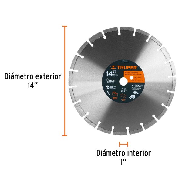 DISCO DIAMANTADO DE 14" X 2.8 MM CORTE LADRILLO Y CONCRETO TRUPER - Imagen 2