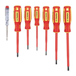 JUEGO DE 6 DESTORNILLADORES DIELECTRICOS Y TESTER TRUPER