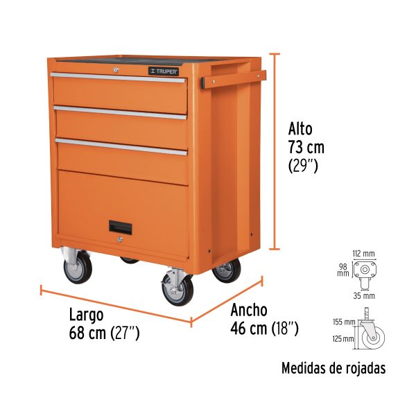 GABINETE METALICO MOVIL 4 CAJONES 90 KG TRUPER - Imagen 3