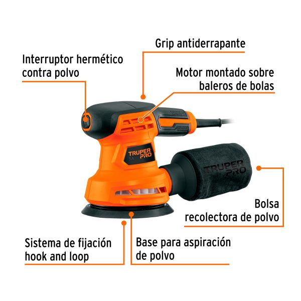 LIJADORA ROTO ORBITAL 5" 260 W PROFESIONAL TRUPER - Imagen 2