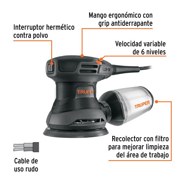 LIJADORA ROTO ORBITAL 5" 260 W INDUSTRIAL TRUPER - Imagen 2