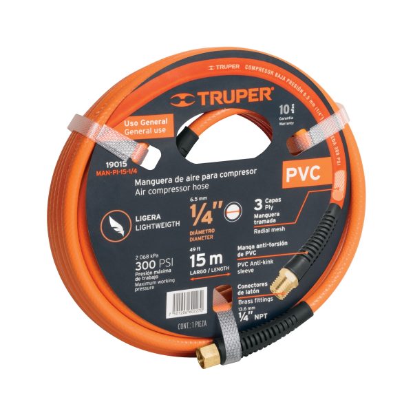 MANGUERA DE PVC PARA COMPRESOR 1/4" X 15 M TRUPER