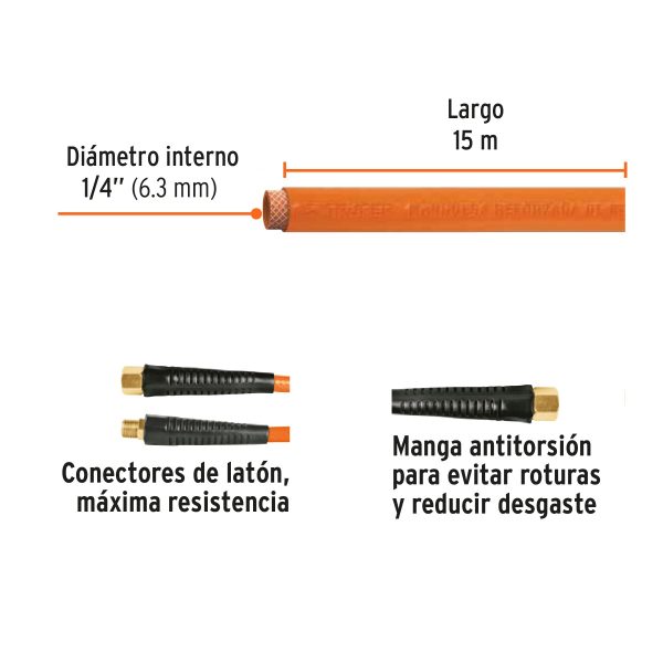 MANGUERA DE PVC PARA COMPRESOR 1/4" X 15 M TRUPER - Imagen 2