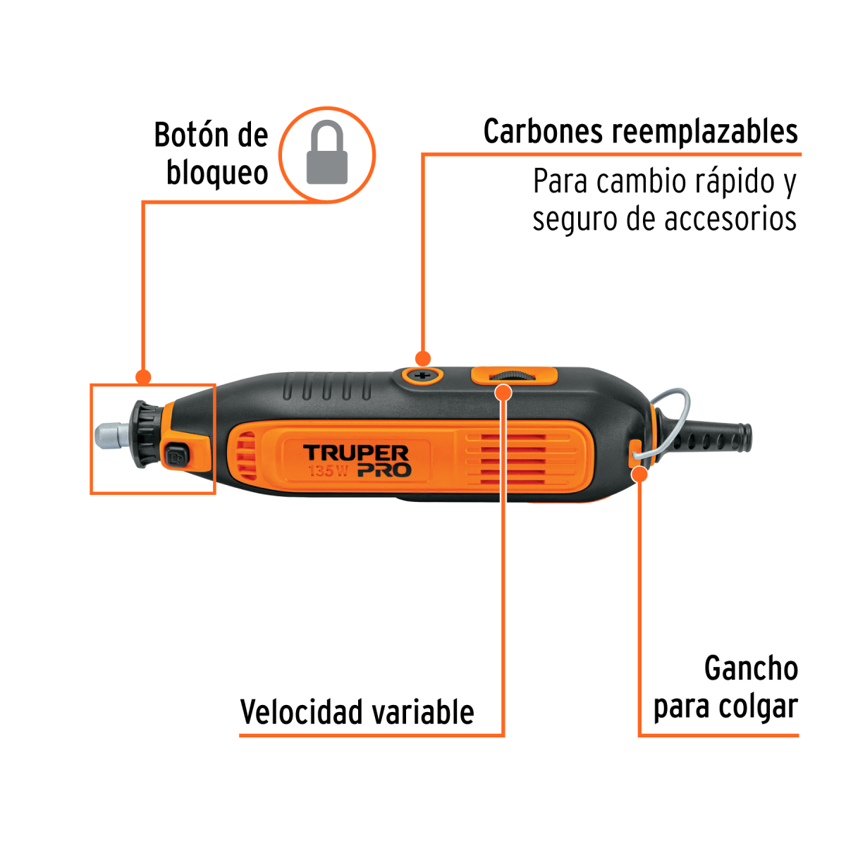 MOTO TOOL 135 W CON 97 ACCESORIOS TRUPER PRO - Imagen 3