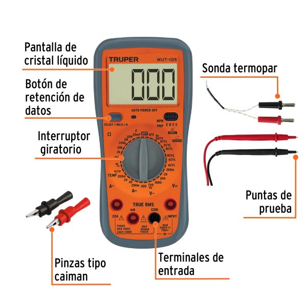 MULTIMETRO DIGITAL PROFESIONAL AUTOMOTRIZ CON RMS VERDADERO TRUPER - Imagen 2