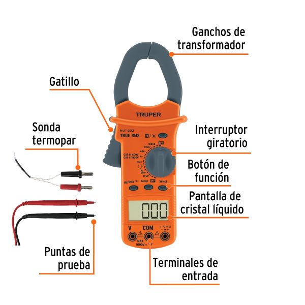 MULTIMETRO DIGITAL INDUSTRIAL CON GANCHO TRUPER - Imagen 2