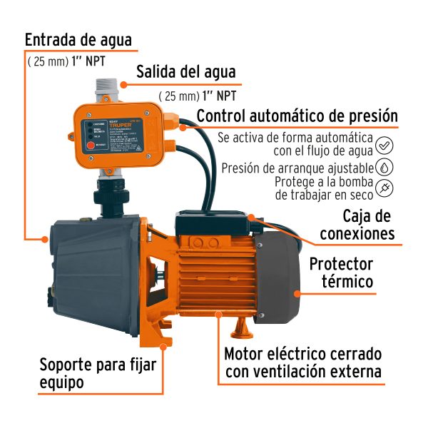 BOMBA PRESURIZADORA 1 HP TRUPER - Imagen 2