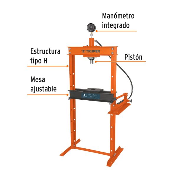 PRENSA HIDRAULICA TIPO "H" DE 12 TON CON PISTON TRUPER - Imagen 2