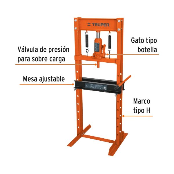 PRENSA HIDRAULICA TIPO "H" DE 12 TON CON GATO TRUPER - Imagen 2