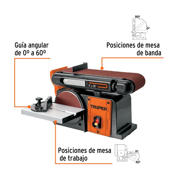 LIJADORA DE BANDA Y DISCO 4" X 6" DE 375 W (1/2 HP) TRUPER - Imagen 2