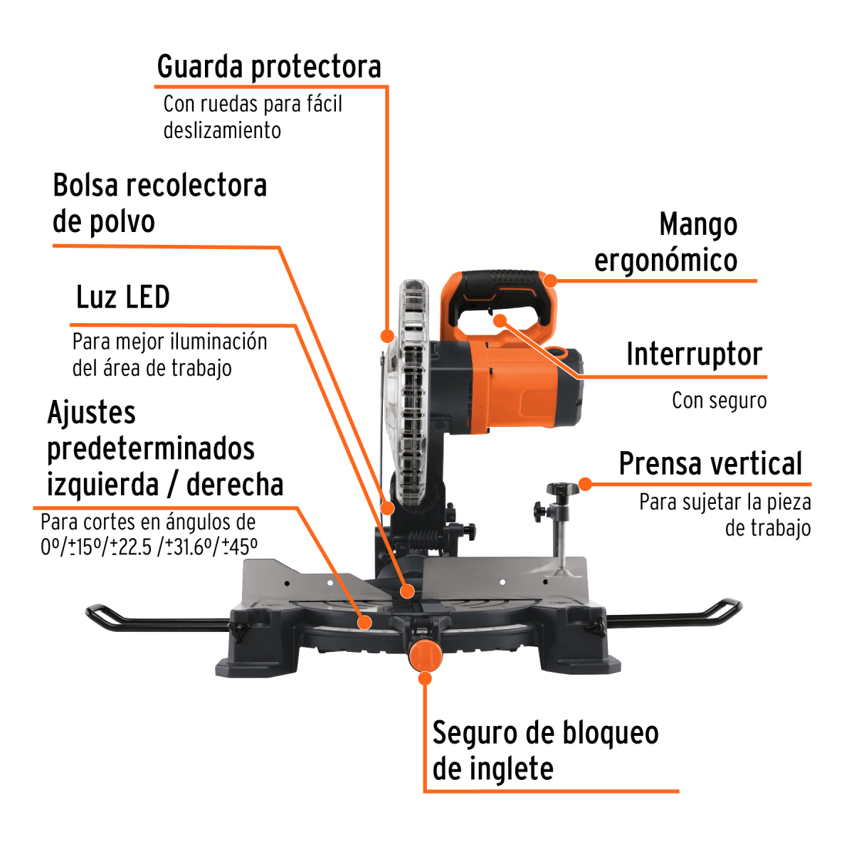 SIERRA DE INGLETE 10" DE 1900 W PARA CORTE EN ALUMINIO TRUPER - Imagen 2