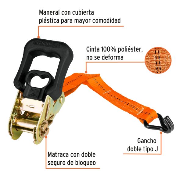 JUEGO DE 2 ESLINGAS CON RATCHET CARGA MAXIMA 1000 KG TRUPER - Imagen 2