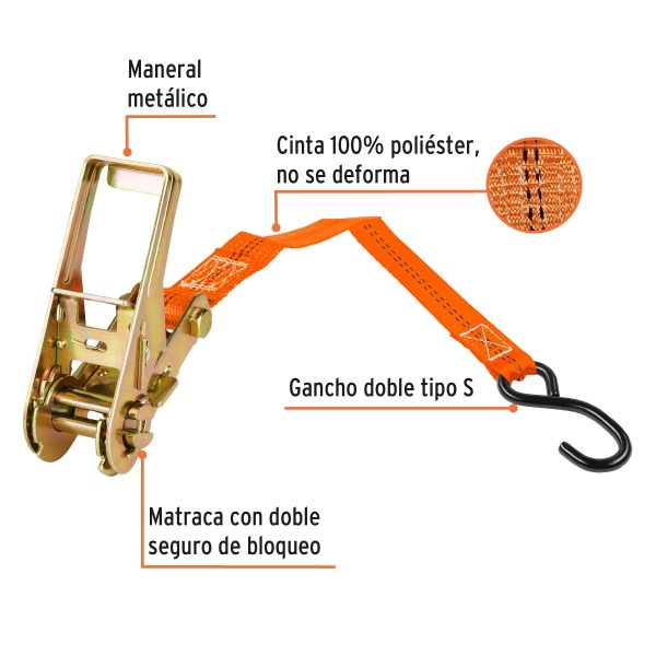 JUEGO DE 2 ESLINGAS CON RATCHET CARGA MAXIMA 1125 KG TRUPER - Imagen 2