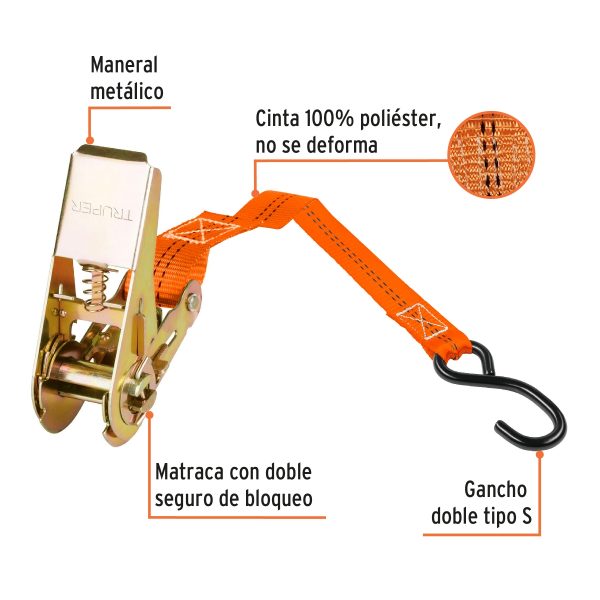 JUEGO DE 2 ESLINGAS CON RATCHET CARGA MAXIMA 400 KG TRUPER - Imagen 2