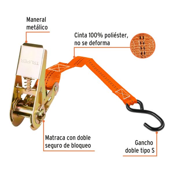 JUEGO DE 2 ESLINGAS CON RATCHET CARGA MAXIMA 675 KG TRUPER - Imagen 2