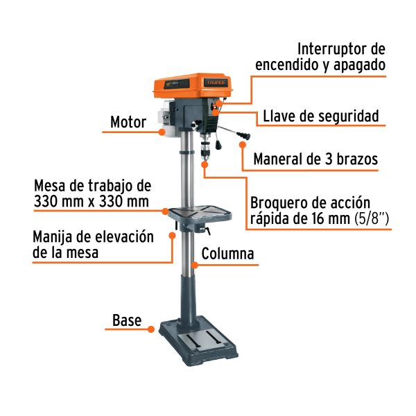 TALADRO DE BANCO 17" DE 1200 W (1-1/2 HP) MANDRIL DE 5/8" TRUPER - Imagen 2