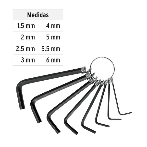 JUEGO DE 8 LLAVES BRISTOL METRICAS TIPO LLAVERO PRETUL - Imagen 2