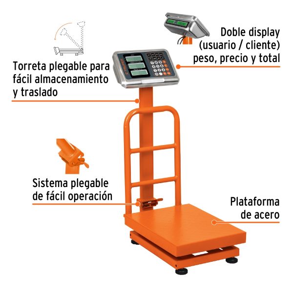 BASCULA ELECTRONICA DE PLATAFORMA PLEGABLE 100 KG TRUPER - Imagen 2