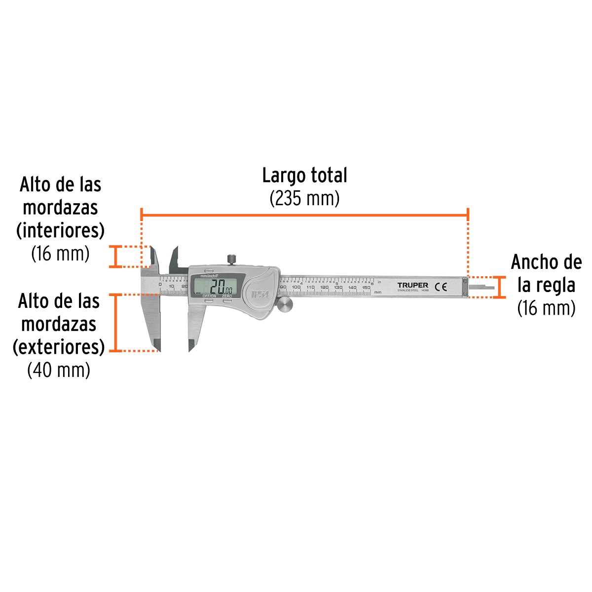CALIBRADOR PIE DE REY DIGITAL 6" ACERO INOX STD Y MM TRUPER - Imagen 3