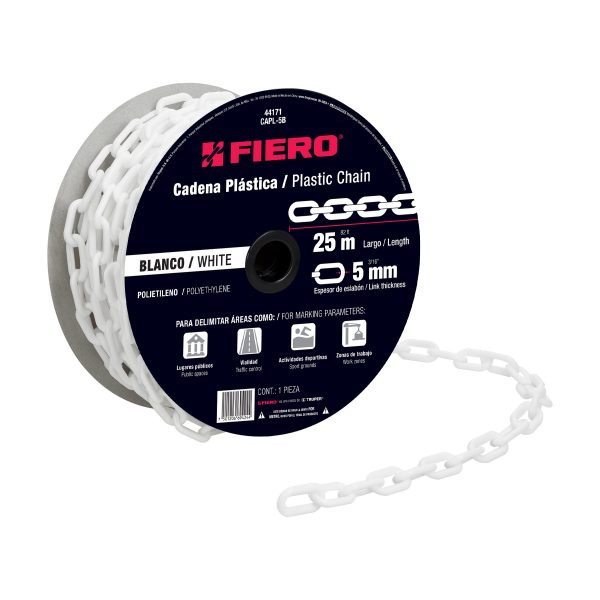 CADENA PLASTICA BLANCA DE 5 MM CARRETE POR 25 M FIERO