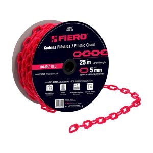 CADENA PLASTICA ROJA DE 5 MM CARRETE POR 25 M FIERO