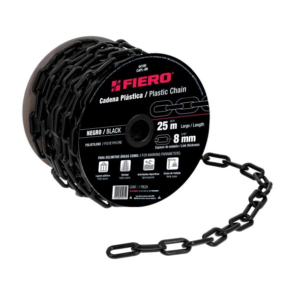 CADENA PLASTICA NEGRA DE 8 MM CARRETE POR 25 M FIERO