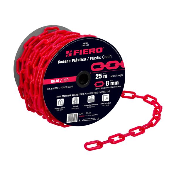 CADENA PLASTICA ROJA DE 8 MM CARRETE POR 25 M FIERO