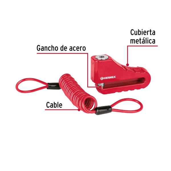 CANDADO PARA DISCO DE MOTOCICLETA PERNO DE 10 MM HERMEX - Imagen 2
