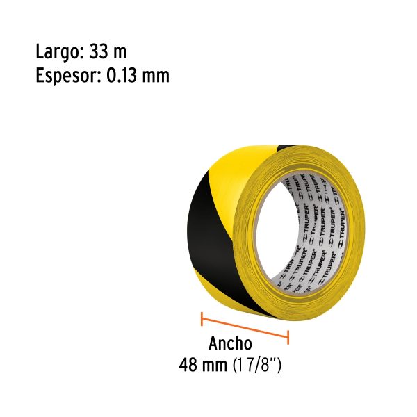 CINTA ADHESIVA DEMARCACION NEGRA - AMARILLA 48 MM X 33 M TRUPER - Imagen 2