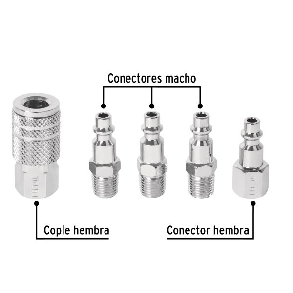 JUEGO DE 4 CONECTORES Y 1 ACOPLE PARA COMPRESOR PRETUL - Imagen 2