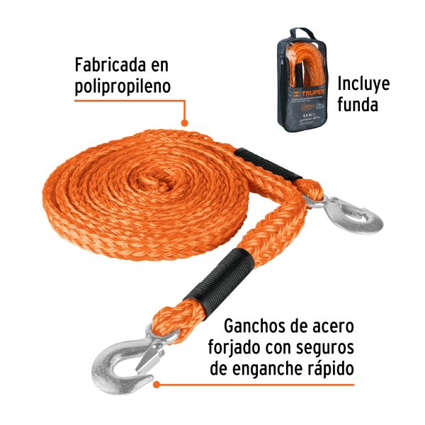CUERDA CON GANCHOS PARA REMOLQUE 27 MM X 4.5 M 3000 KG TRUPER - Imagen 2