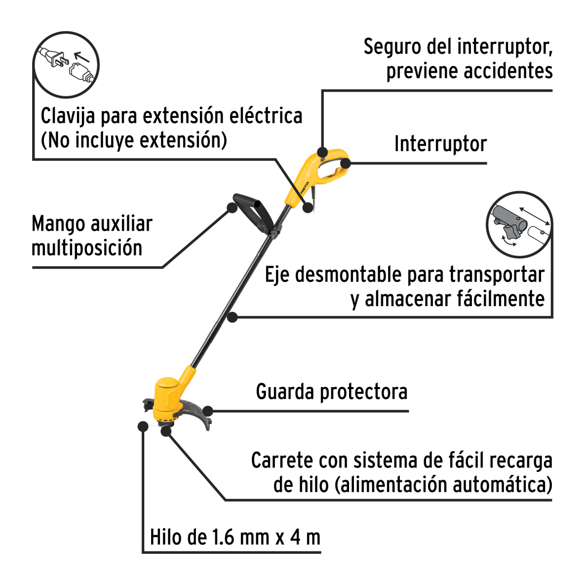 GUADAÑA ELECTRICA 300 W PRETUL - Imagen 2