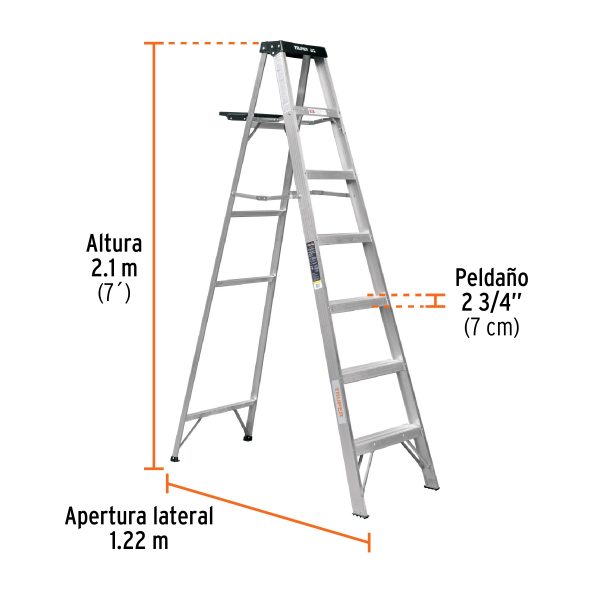 ESCALERA DE TIJERA TIPO III 6 PELDAÑOS Y BANDEJA TRUPER - Imagen 2