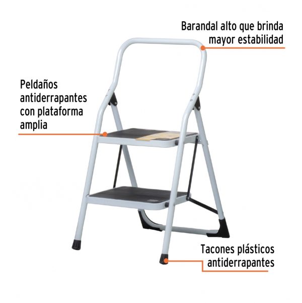 ESCALERA TUBULAR PLEGABLE 2 PELDAÑOS PRETUL - Imagen 2