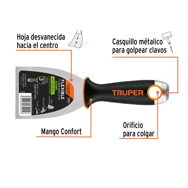ESPATULA FLEXIBLE 3" DE ACERO INOXIDABLE TRUPER EXPERT - Imagen 2