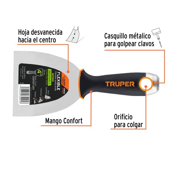 ESPATULA FLEXIBLE 4" DE ACERO INOXIDABLE TRUPER EXPERT - Imagen 2