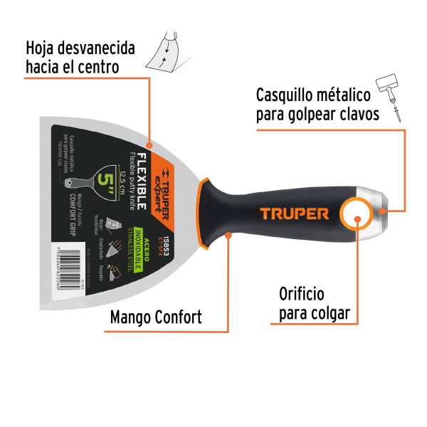 ESPATULA FLEXIBLE 5" DE ACERO INOXIDABLE TRUPER EXPERT - Imagen 2