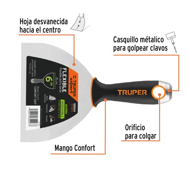 ESPATULA FLEXIBLE 6" DE ACERO INOXIDABLE TRUPER EXPERT - Imagen 2