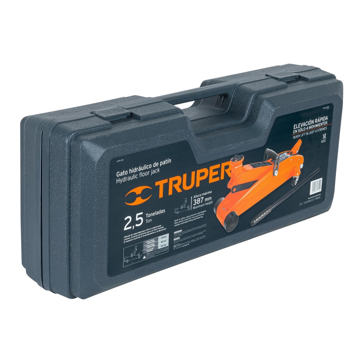 GATO HIDRAULICO DE PATIN 2.5 T ELEVACION RAPIDA CON MALETIN TRUPER - Imagen 3