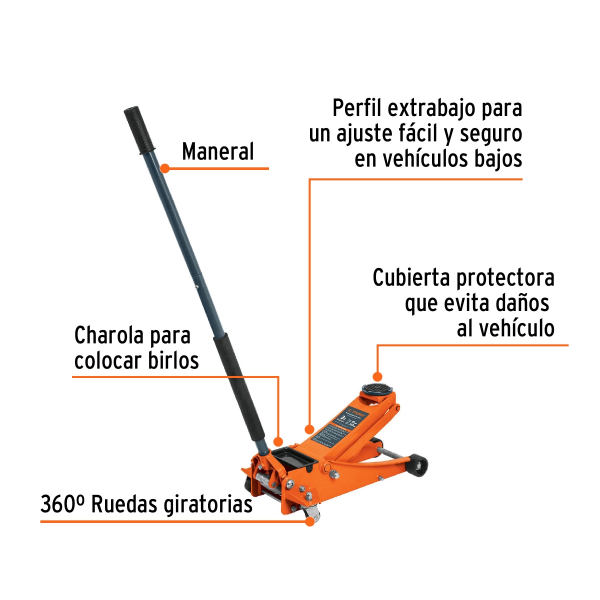 GATO HIDRAULICO PROFESIONAL DE PATIN 3 T ELEVACION RAPIDA TRUPER - Imagen 2