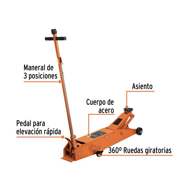 GATO HIDRAULICO DE PATIN 5 T PROFESIONAL ELEVACION RAPIDA TRUPER - Imagen 2