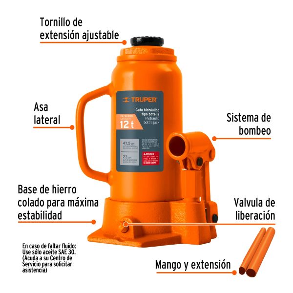 GATO HIDRAULICO DE BOTELLA DE 12 TON TRUPER - Imagen 2